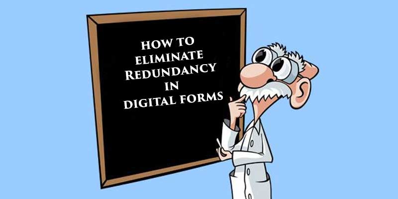 Clip Art Image of Man in Standing in front of Chalkboard Displaying Text 'How to Eliminate Redundancy in Digital Forms