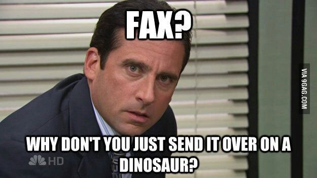 Photo of Actor Steve Carell with Caption 'Fax? Why Don't You Just Send It Over on a Dinosaur?'