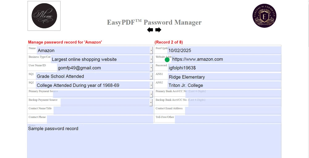 EasyPDF™ Password Manager Highlight Form Fields