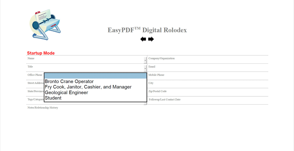 EasyPDF™ Digital Rolodex Title List