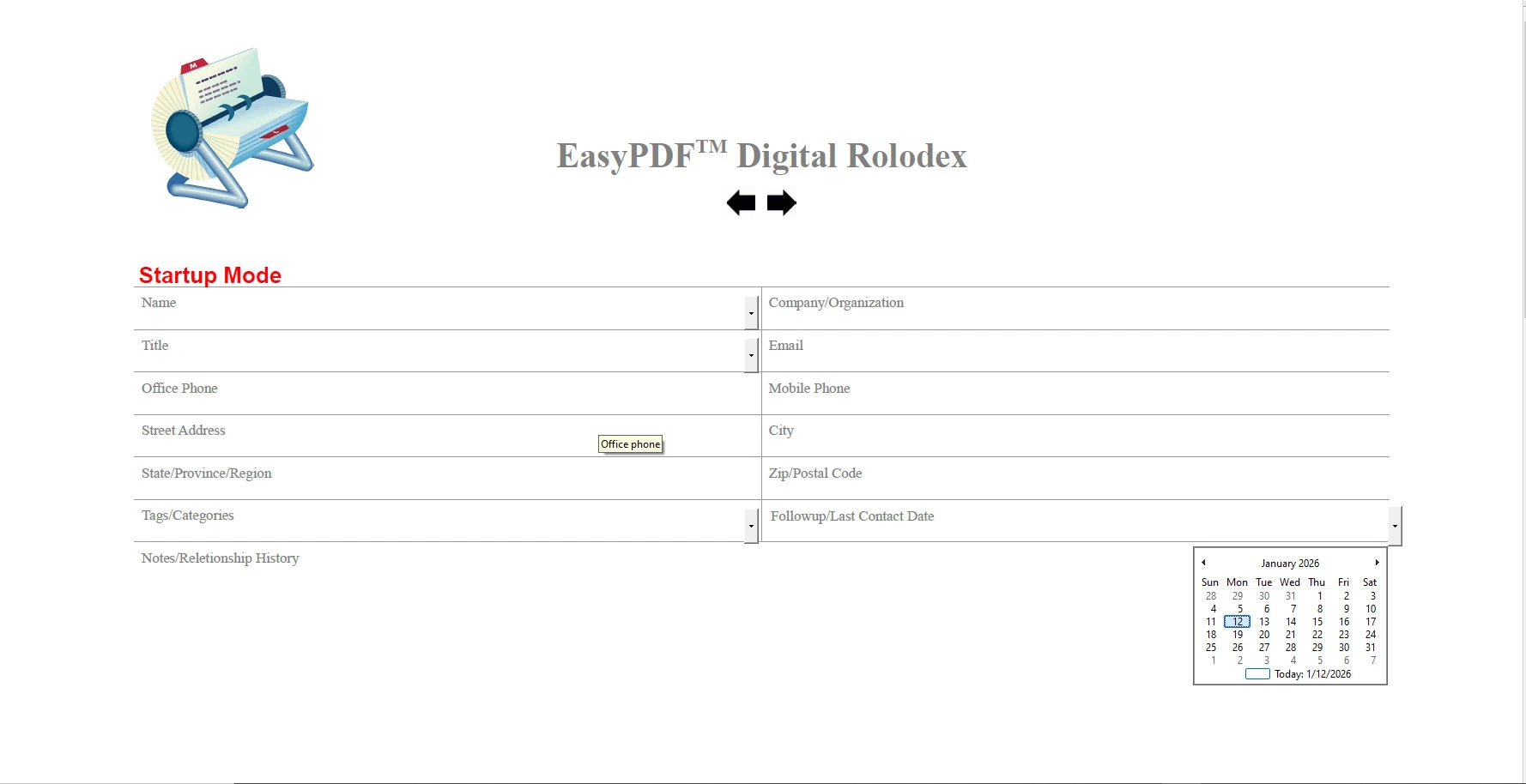EasyPDF™ Digital Rolodex Popup Calendar