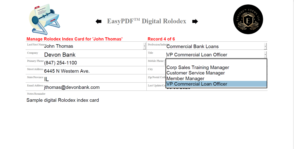 EasyPDF™ Digital Rolodex Title List