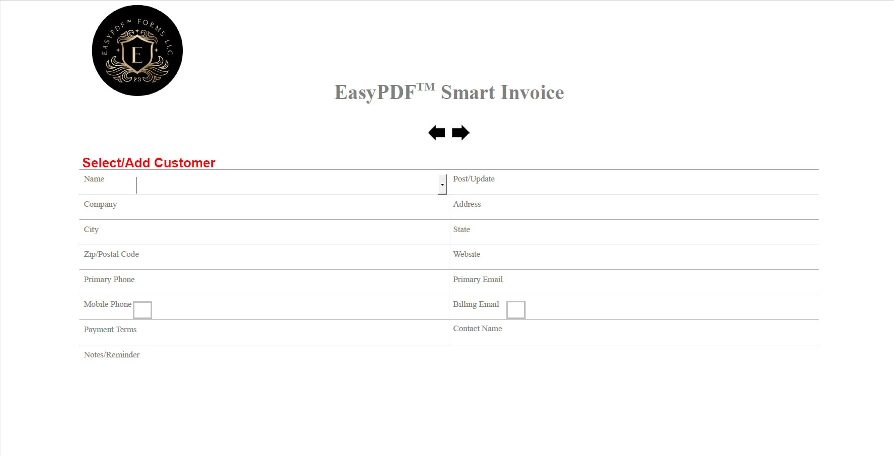 EasyPDF™ Smart Invoice - Select/Add Customer