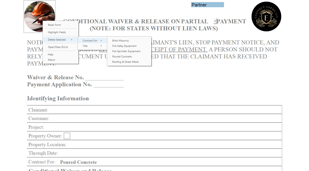 Conditional lien waiver manage list box items feature