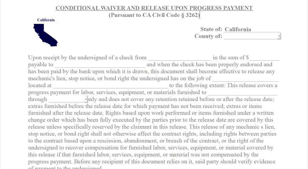 Conditional lien waiver - State of California
